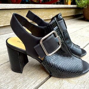 Donald Pliner Annette Black Snake Block Heel Sandals, barely worn